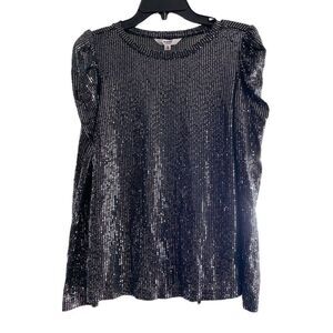 BB DAKOTA STEVE MADDEN black silver sequins puffed sleeves no fabric content
